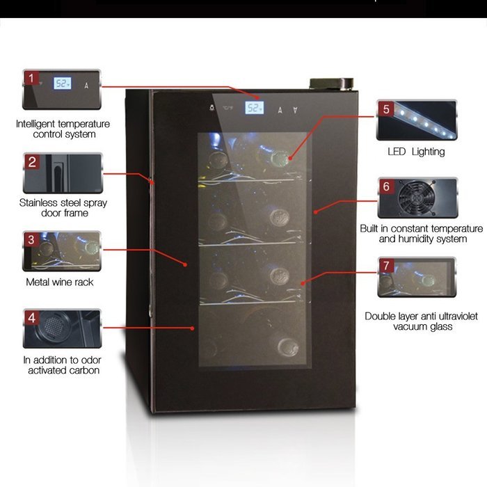 SMAD 8 Bottle LCD display Thermoelectric Wine Cooler,Black