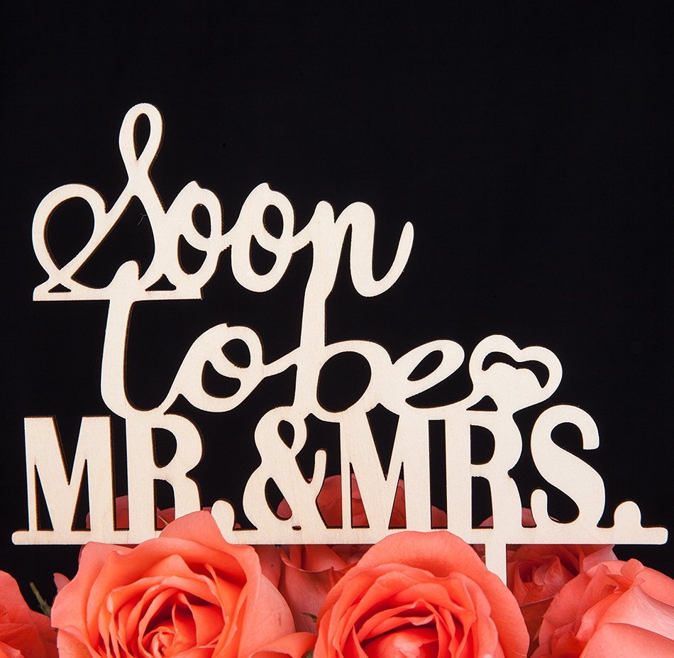 LOVENJOY with Gift Box Soon To Be Mr and Mrs Monogram Rustic Wood Wedding Engagement Cake Topper (5.9-inch)