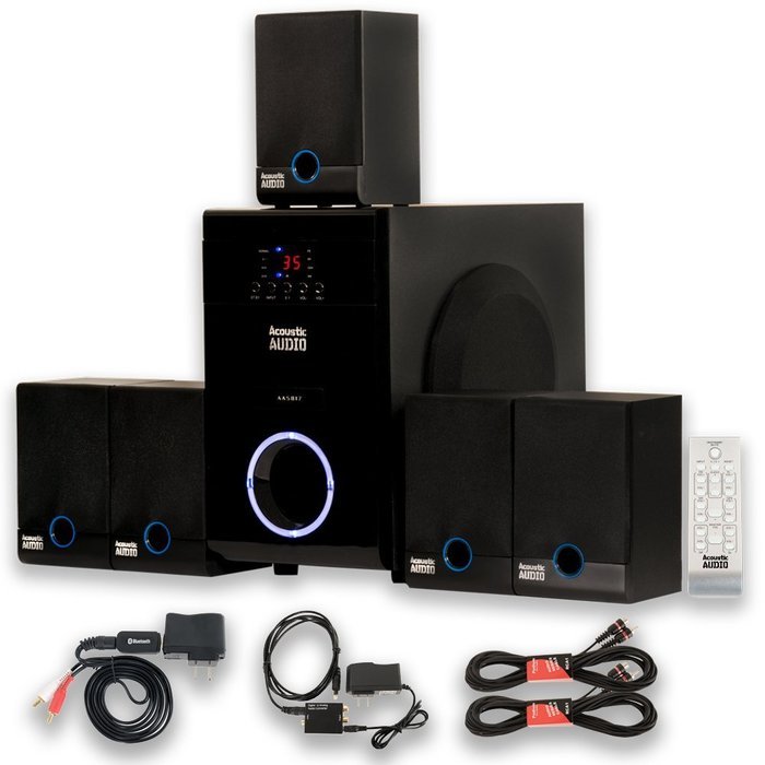 Acoustic Audio AA5817 800W 5.1 Speaker System with Bluetooth, Optical Input and 2 Extension Cables AA5817BD-2 N2