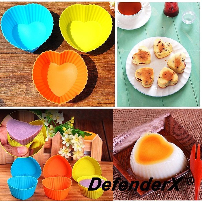Silicone Baking Cups - DefenderX Non-Stick Cupcake and Muffin Baking Cup ,12 Pcs,Contains NO BPA - Blue,Green,...
