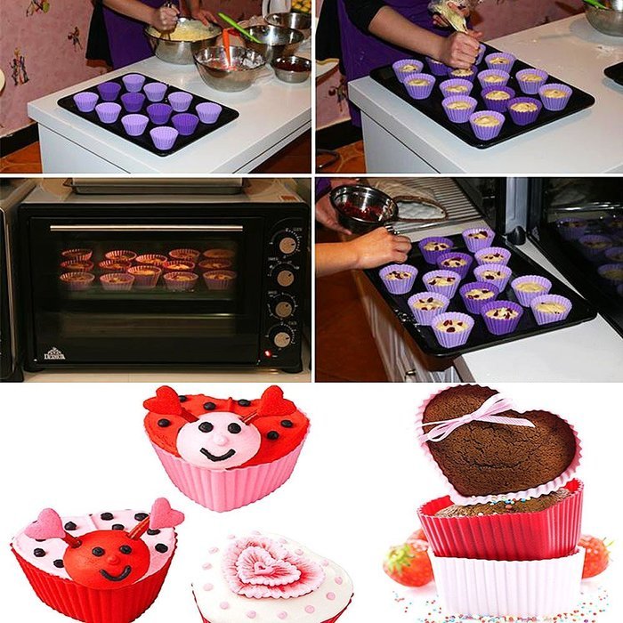 Silicone Baking Cups - DefenderX Non-Stick Cupcake and Muffin Baking Cup ,12 Pcs,Contains NO BPA - Blue,Green,... N2