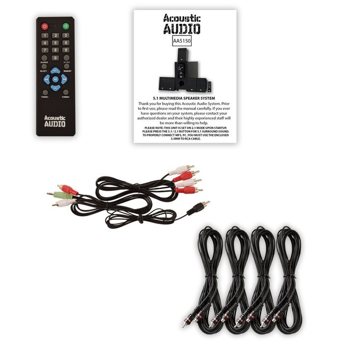 Acoustic Audio AA5150 Home Theater 5.1 Speaker System with FM Tuner and 4 Extension Cables