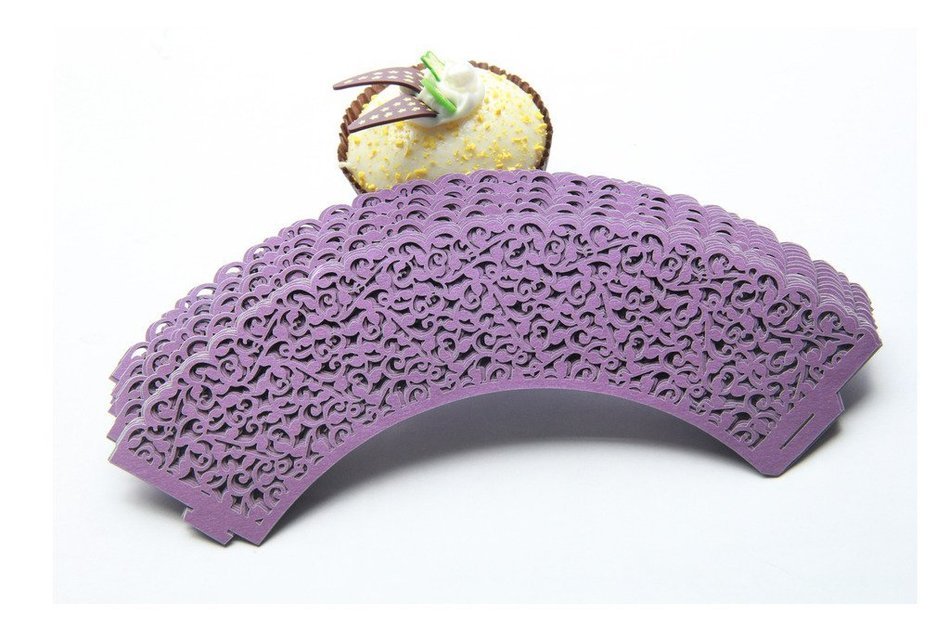 Kuke 24 pcs Vine Filigree Lace Laser Cut Cupcake Wrappers Cupcake Liners Muffin Container for Baby Shower Baby... N6