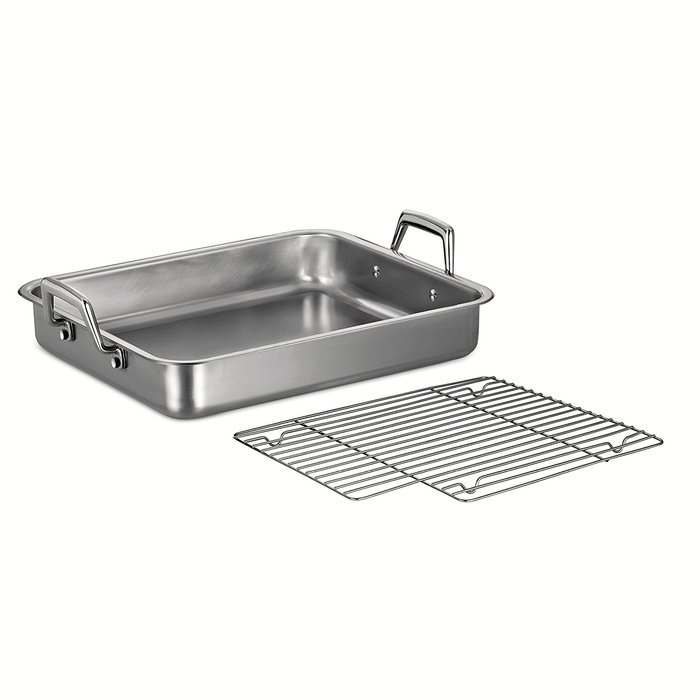 Tramontina 80203/003DS Gourmet Prima 13.5-Inch Rectangular Roasting Pan with Basting Grill, Small, Stainless Steel N3