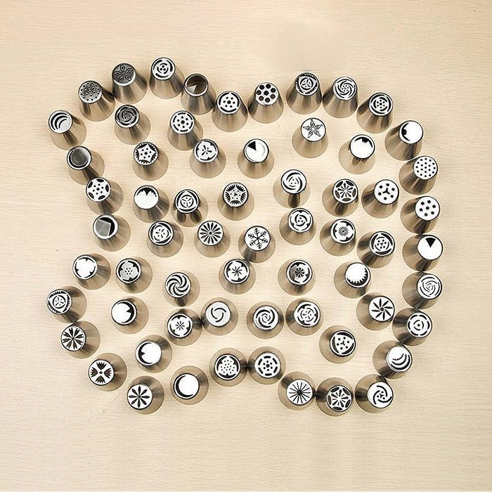 Full Model Russian Piping Tips Set 63 Nozzles + 100 Pastry Bags + 2 Tri-Color Coupler + 2 Tip Brush + 100 Disposable... N5