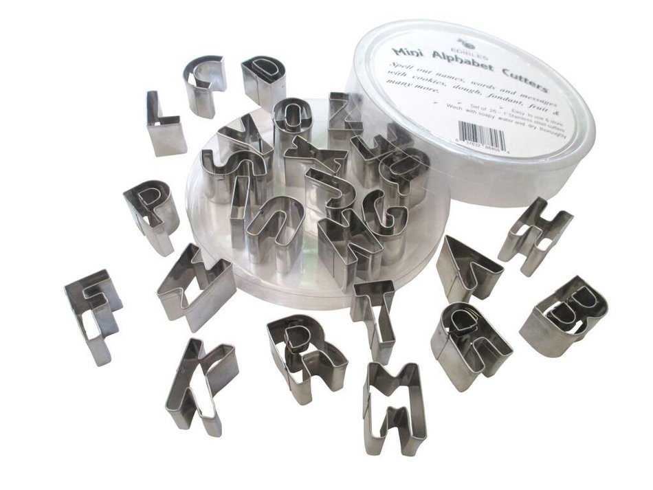 Craftit Edibles; 26 Pcs Stainless Steel 1"- Mini Alphabet Fondant, Cookie, Fruit Cutters in Compact Box