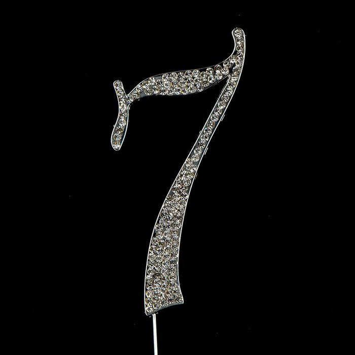 Number 7 Cake Topper, Birthday or Anniversary Party Decoration, Rhinestone Metal Top (7) N2
