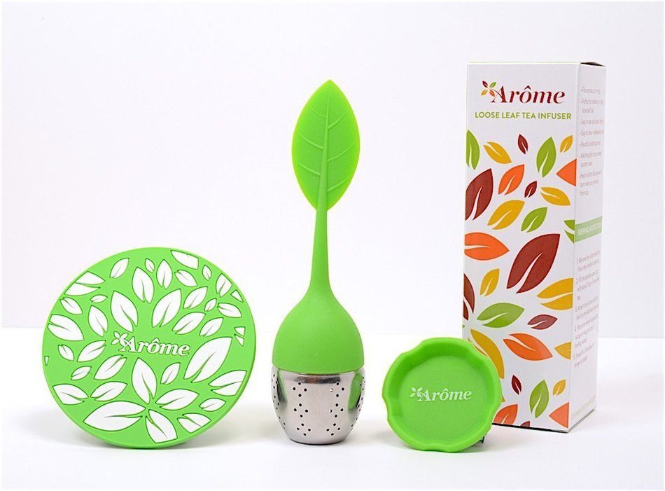 Arome Loose Leaf Tea Infuser and Matching Beverage Coaster (Kelly Green)