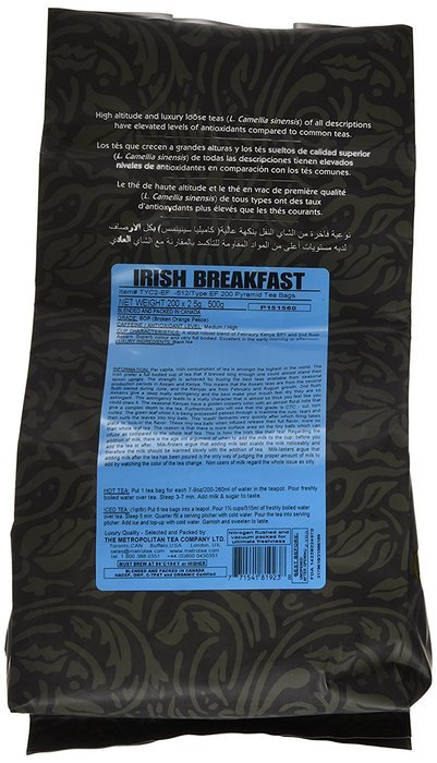Metropolitan Tea 200 Count Pyramid Shaped Teabags, Irish Breakfast Tea N4