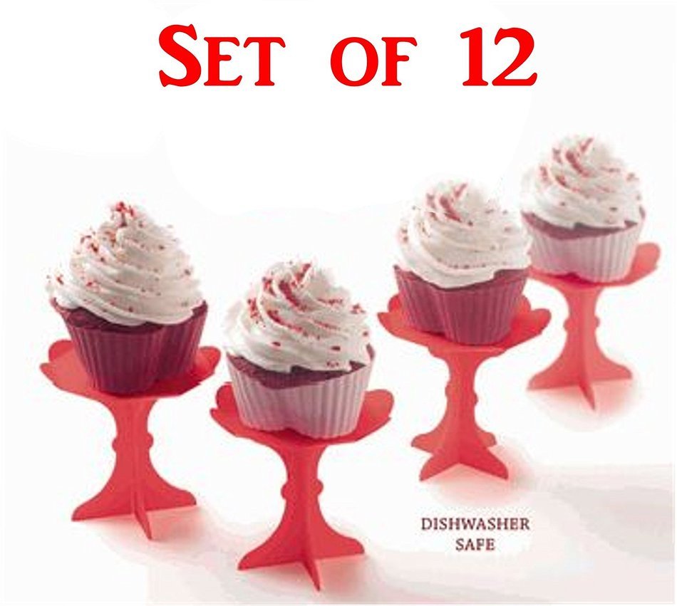 Set of 12 Red and Pink Heart Shaped Silicone Cupcake Molds / Stands - - 12 Red Cupcake Stands and 12 Red & Pink...