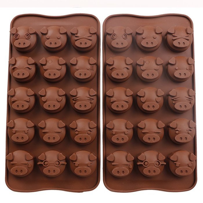 Webake Silicone Chocolate Molds, Candy Molds, 15-Cavity, Lovely Pig-Shape