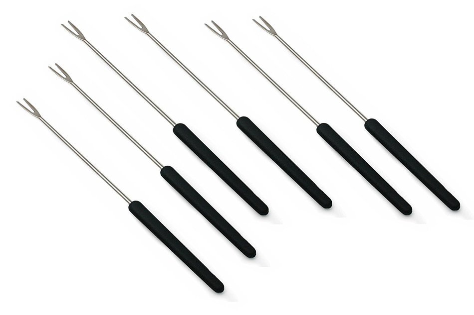 Swissmar Set of 6 Cheese Fondue Forks, Dark Wood Handles