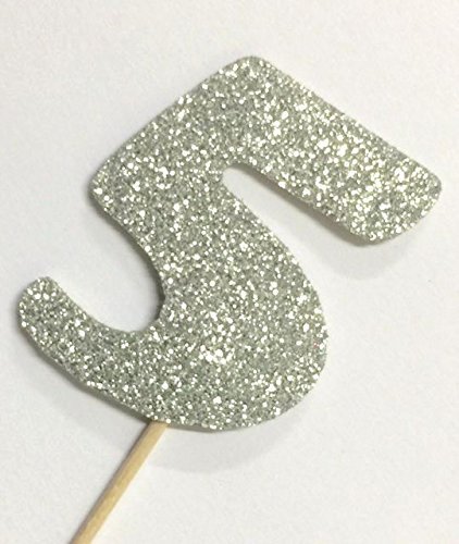 Silver Glitter Number Anniversary Birthday Graduation Party Cupcake Topper Pick(Number 3 (pack of 10))