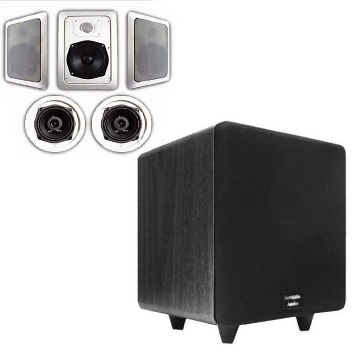Acoustic Audio HT-55 In-Wall/Ceiling 5.1 Home Theater Speakers and 15" Powered Sub HT-55-CS15B