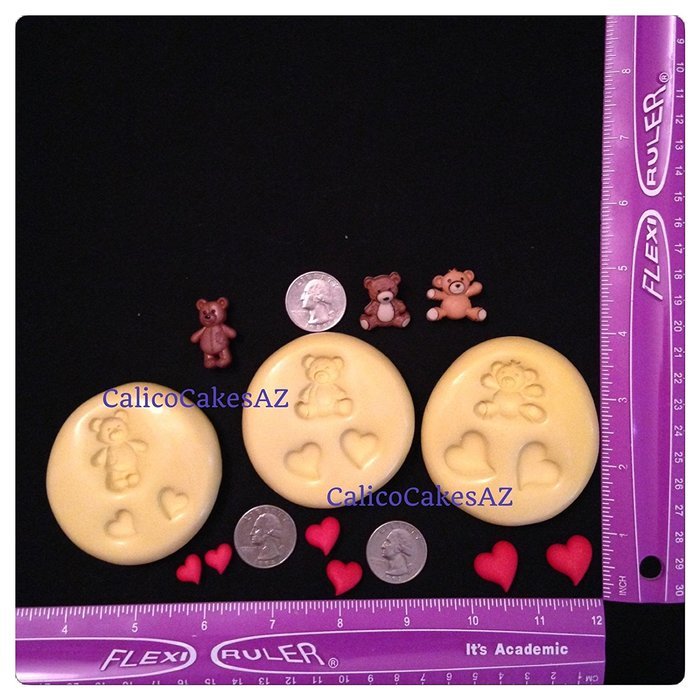 9 Piece Teddy Bear and Hearts Fondant Mold Set Chocolate Candy Gumpaste Isomalt Soap Resin Clay