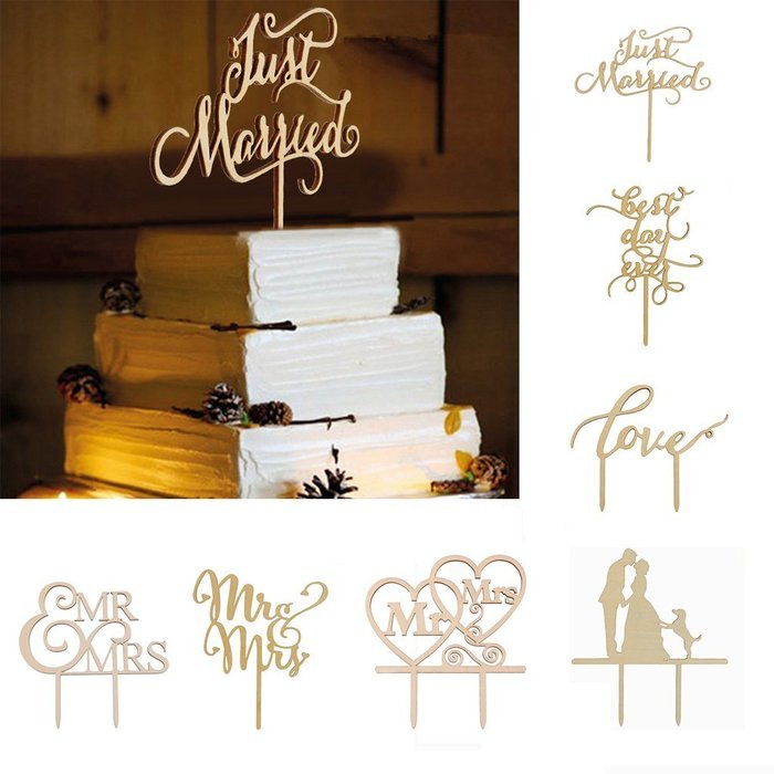 Mr&Mrs Wooden Cake Toppers Wedding Party Cake Decorating N7