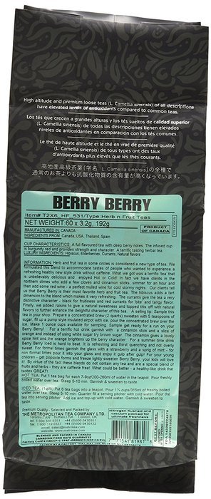 Metropolitan Tea 60 Count Classic Teabags, Berry Berry N4