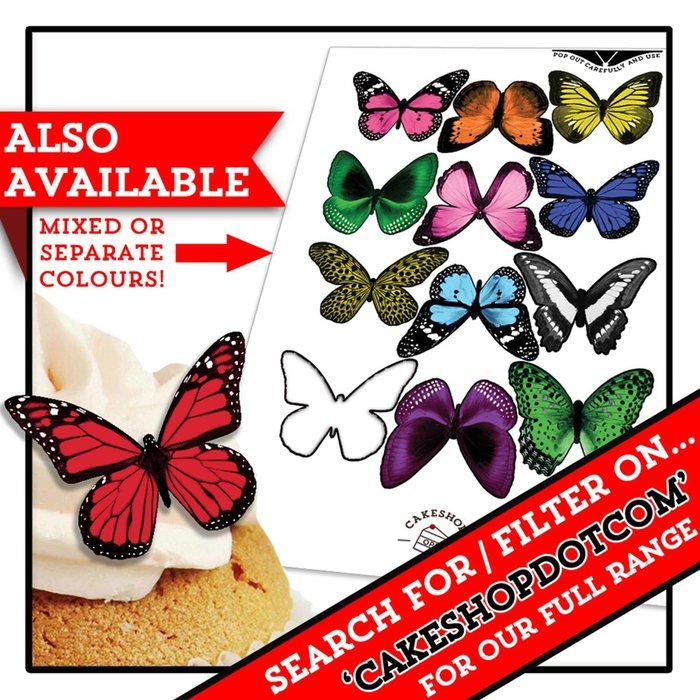 Cakeshop 12 x PRE-CUT Mixed Color Edible Butterfly Cake Toppers N5