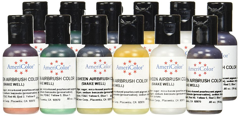 Americolor 12 Color SHEEN - PEARLESCENT Airbrush Color Kit 7.8 oz. Ounce (0.65 Oz each bottle)