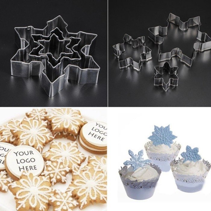 3 Pcs/Lot Snowflake Shape Cookie Cutter Stainless Steel Snow Form Cookie Mold Diy Fondant Chocolate Cake Decoration...