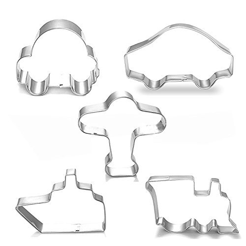 tyoungg 5 pcs / Set Vehicle Car Airplane Ship Train Shape Stainless Steel Cookie Cutter Fondant Cutter