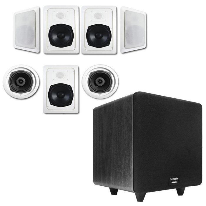Acoustic Audio HT-57 In-Wall/Ceiling 7.1 Home Theater Speakers and 10" Powered Sub HT-57-CS10B
