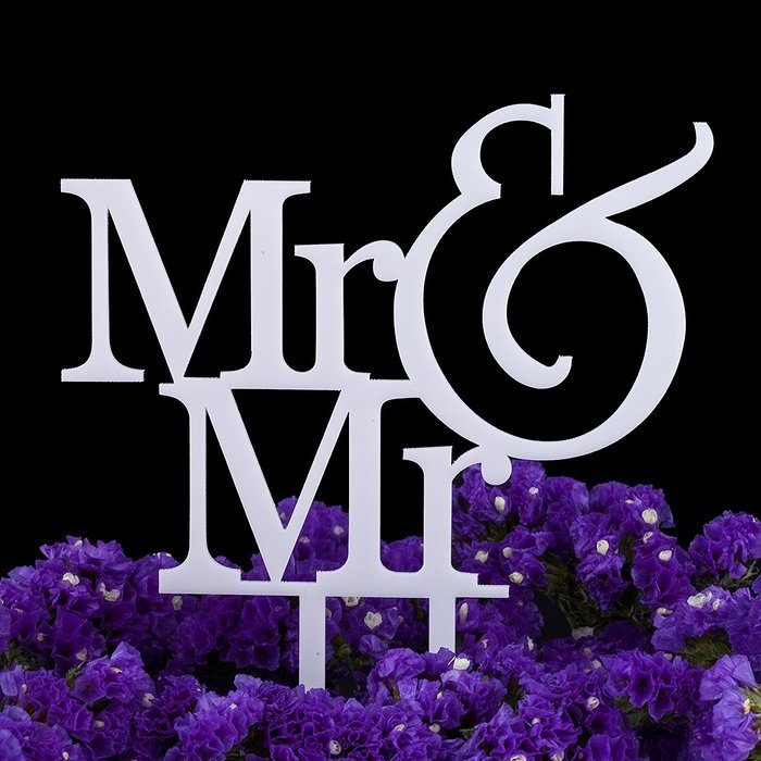 LOVENJOY with Gift Box Mr and Mr Same Sex Gay Monogram Wedding Cake Topper Black (5.3-inch) N17