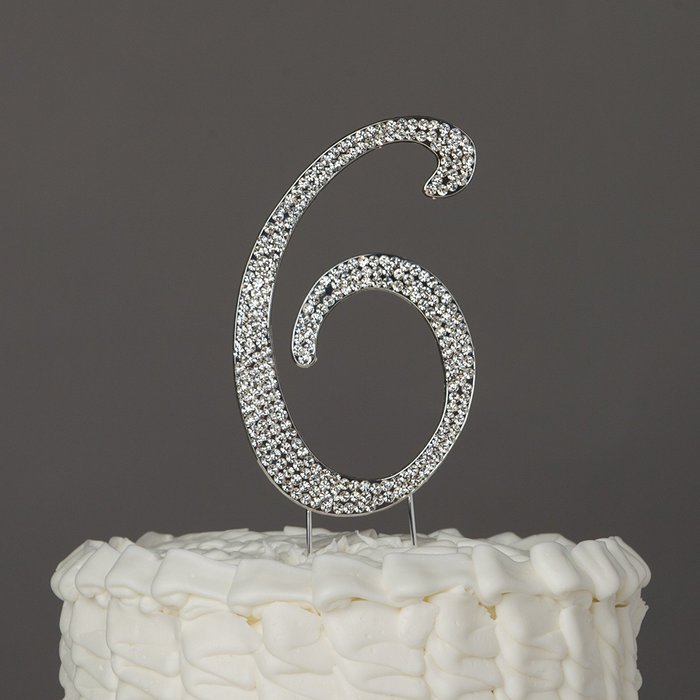 Number 7 Cake Topper, Birthday or Anniversary Party Decoration, Rhinestone Metal Top (7) N10