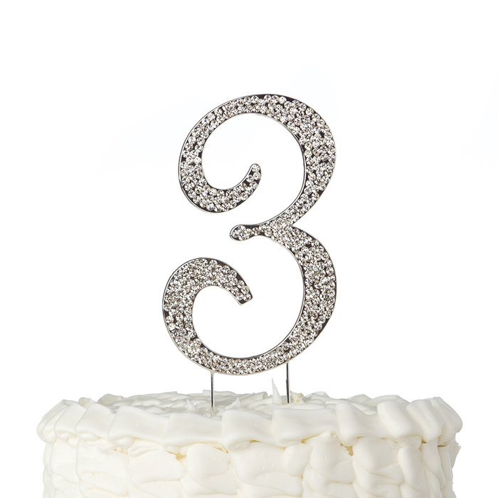 Number 7 Cake Topper, Birthday or Anniversary Party Decoration, Rhinestone Metal Top (7) N11