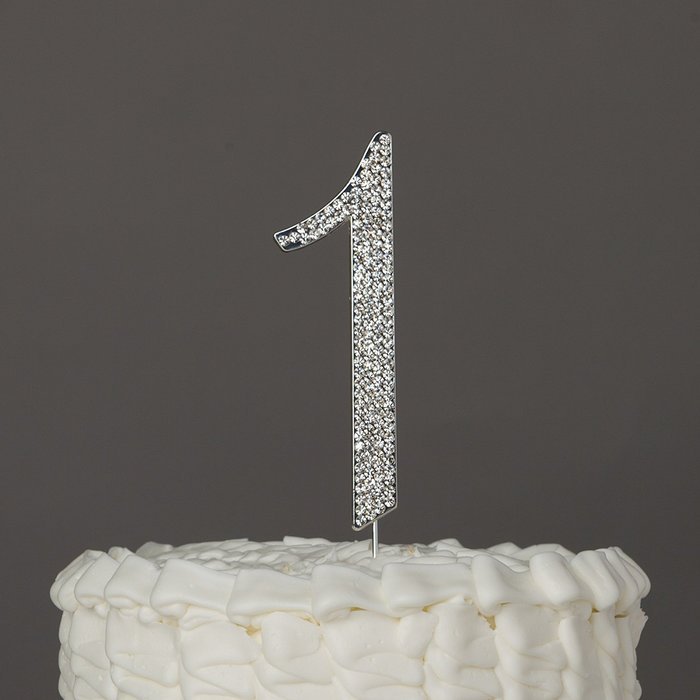 Number 7 Cake Topper, Birthday or Anniversary Party Decoration, Rhinestone Metal Top (7) N15