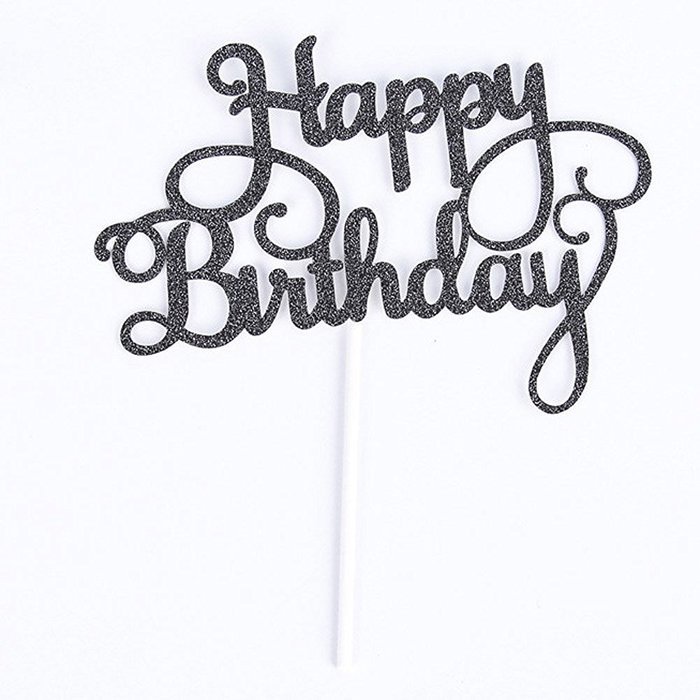 Gaosaili Happy Birthday Cake Topper Decoration Black