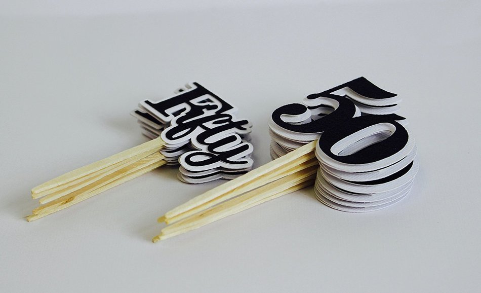 All About Details Black Fifty Cupcake Toppers, Set of 12 N2