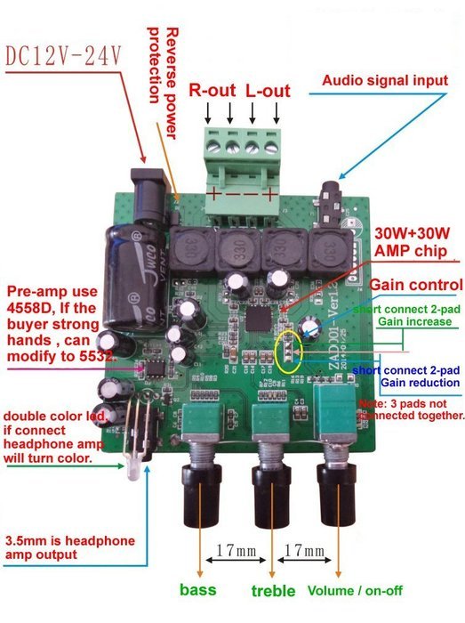 Qianson DC 12V-24V TPA3100 30W x2 High Power Stero Digital Amplifier Board Headphone AMP Car N3