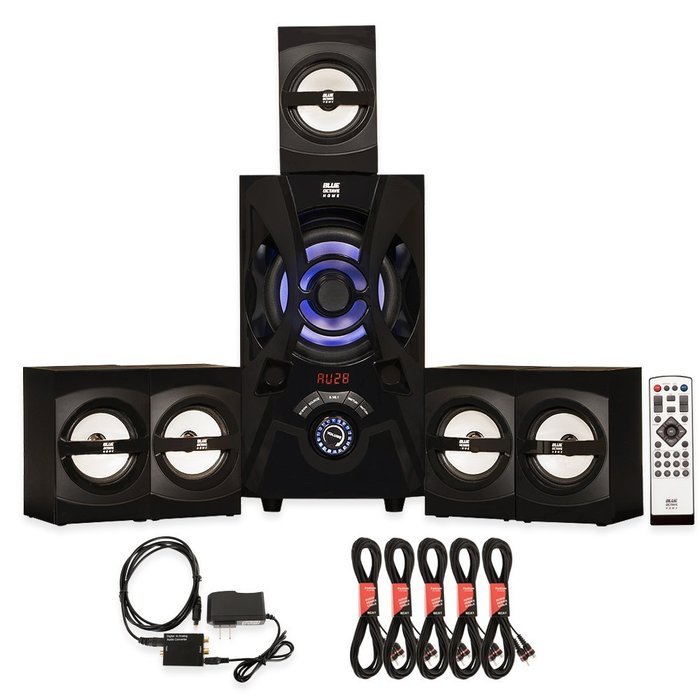 Blue Octave B53 Home 5.1 Bluetooth FM Speaker System with Optical Input and 5 Extension Cables