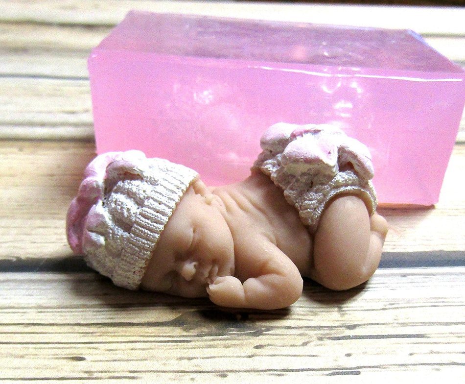 Mold for 3 Inch Baby with Bow Hat and Diaper Fondant Decorating Soap Polymer Clay Cake