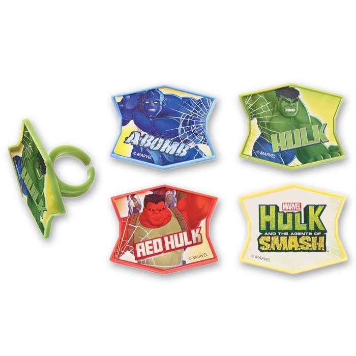DecoPac Hulk S.M.A.S.H. Hulk, Red Hulk A Bomb Cupcake Ring (12 Count)