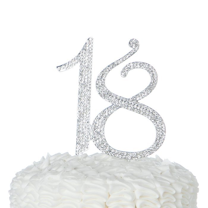 18 Cake Topper for 18th Birthday Number Party Supplies & Decoration Ideas (Silver) N8