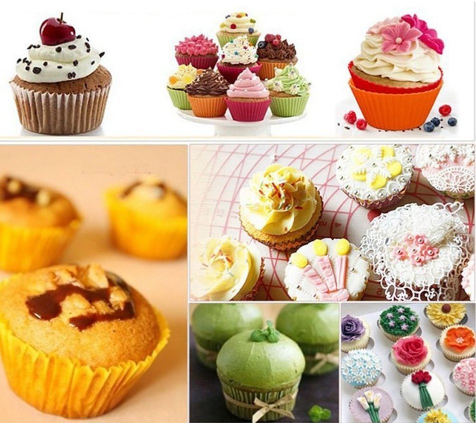 Silicone Cup Cake moulds in Assorted Colors (12 piece sets) for baking amazing medium sized cupcakes. 12pcs per... N2