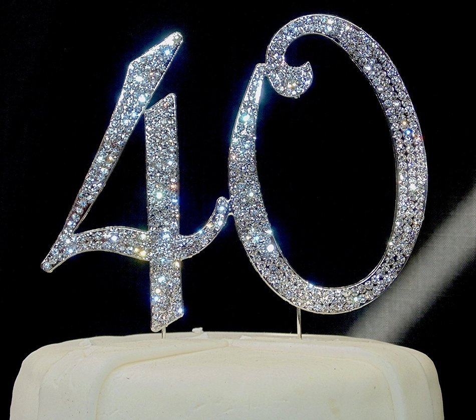 Large Sparkling Silver Rhinestone 40 Happy Birthday Cake Topper by Forbes Favors N2