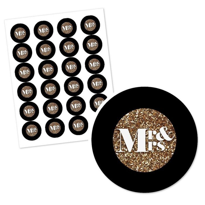Mr. & Mrs. - Gold - Wedding Cupcake Wrapper & Pick Party Kit - Set of 24 N3