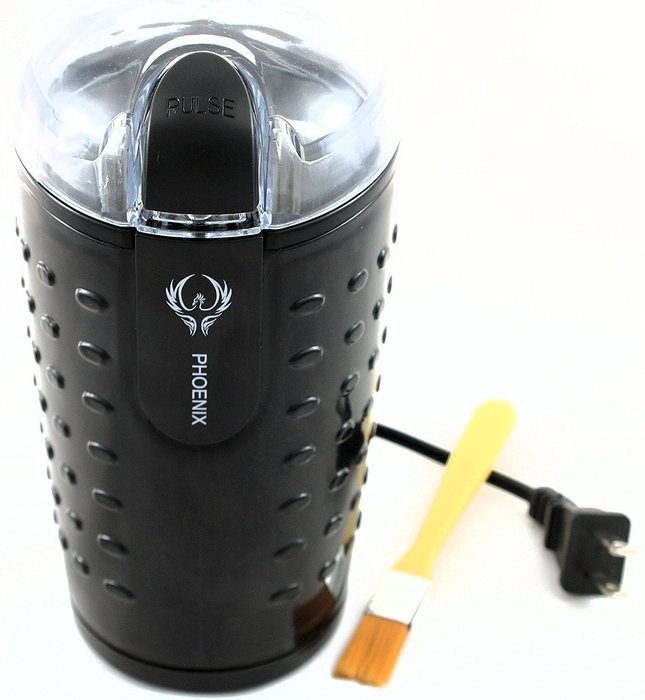 Phoenix Coffee Grinder with Brush , Oval Design with Stainless Steel Blade - B250 - 2.5oz (70 gm) capacity - Black N6