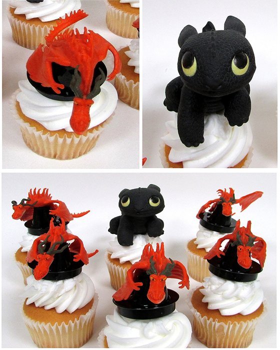 HOW TO TRAIN YOUR DRAGON 6 Piece CUPCAKE Topper Set Featuring 6 How to Train Your Dragon Figures, Figures Average...