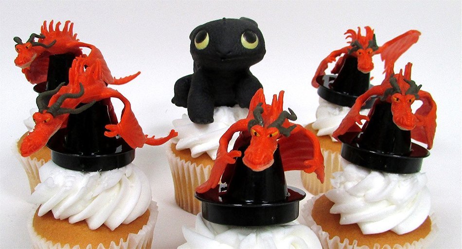 HOW TO TRAIN YOUR DRAGON 6 Piece CUPCAKE Topper Set Featuring 6 How to Train Your Dragon Figures, Figures Average... N2