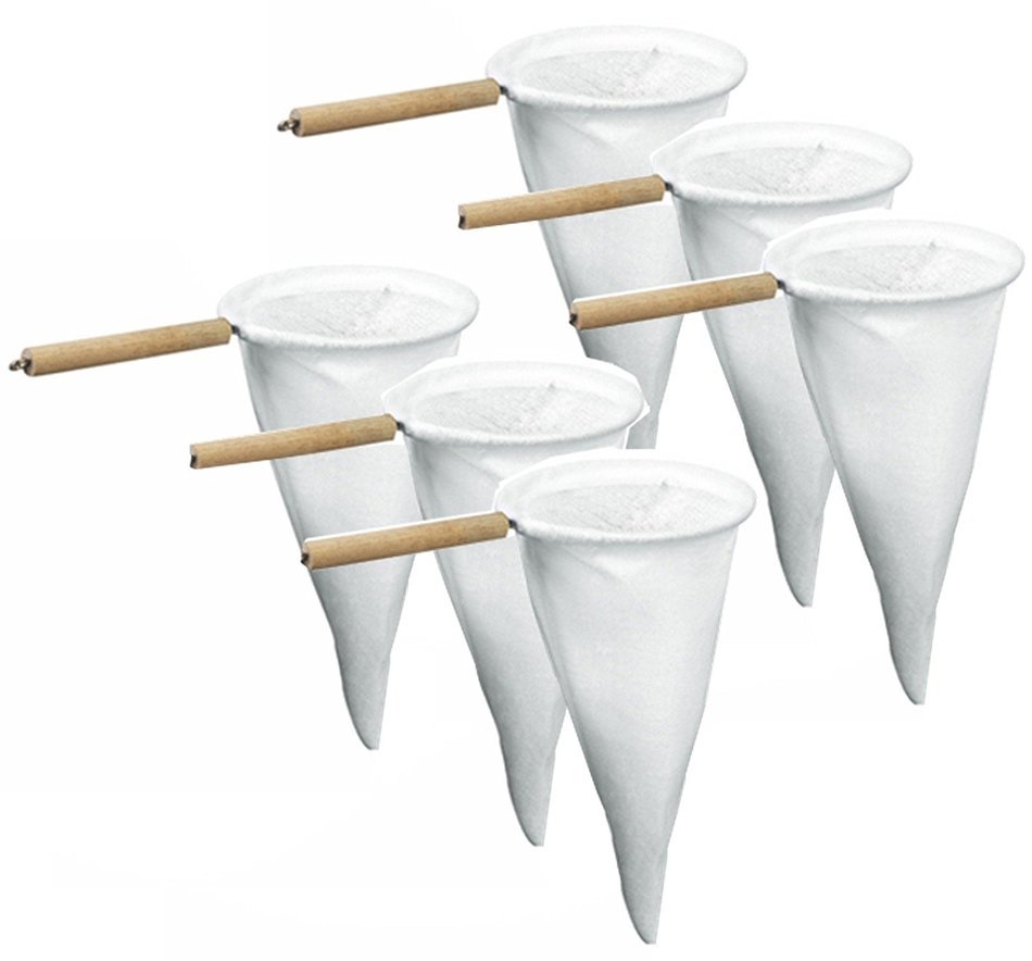 Cloth coffee strainer. Wood handle with metal ring. Pack of 6