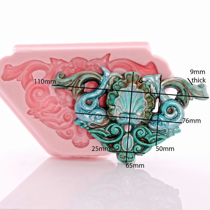 Shell Nautical Filigree Scroll Work Silicone Mold Food Safe Fondant, Gum Paste, Resin, Polymer Clay, Craft, Jewelry...