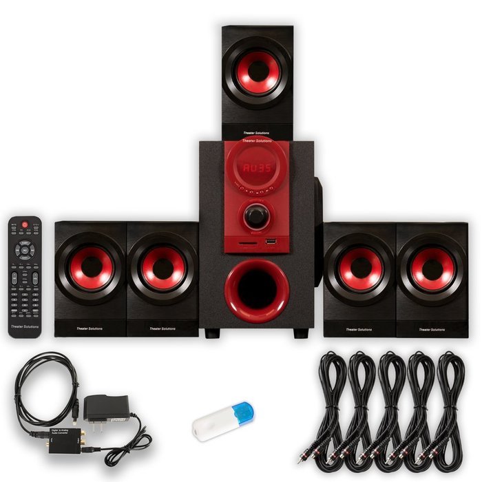 Theater Solutions TS521 Home 5.1 Speaker System with USB Bluetooth Optical Input and 5 Ext. Cables N2