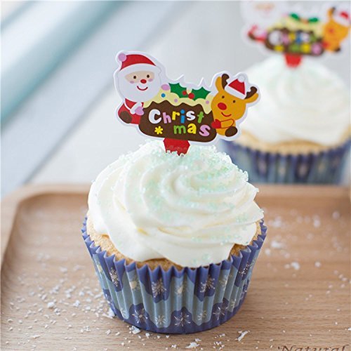 100pcs/bag Cute Double-sided Cupcake Toppers ,Christmas Decorations,party Cake Toppers Picks