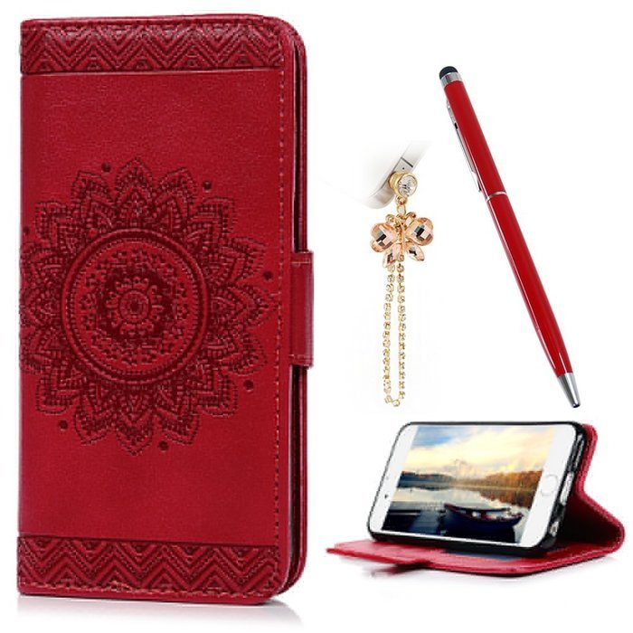 iPhone 6S Plus Case,iPhone 6 Plus Case (4.7") - Wallet Embossed Totem Flower Design Folio PU Leather with Stand... N20