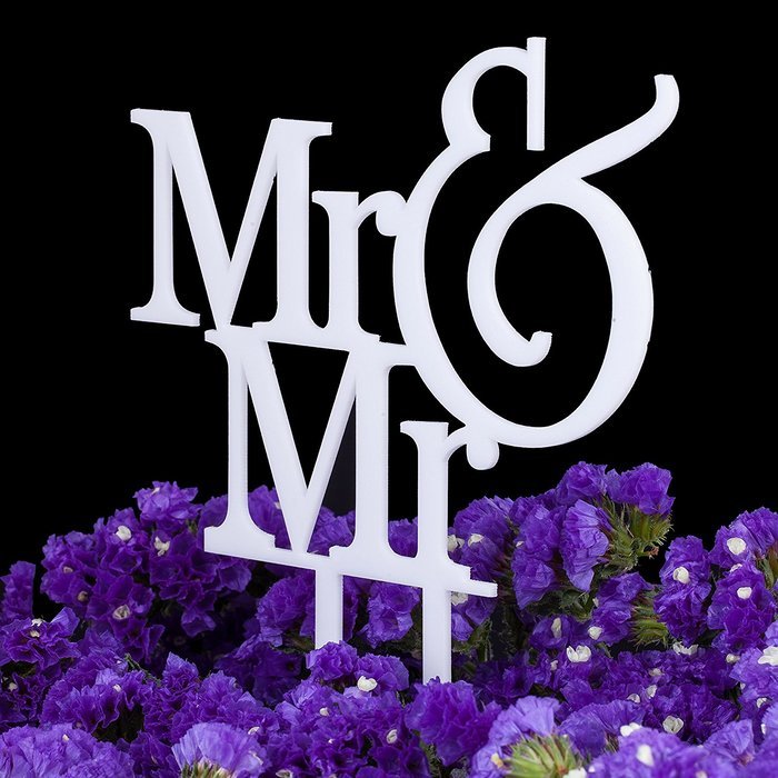 LOVENJOY with Gift Box Mr and Mr Same Sex Gay Monogram Wedding Cake Topper Black (5.3-inch) N20