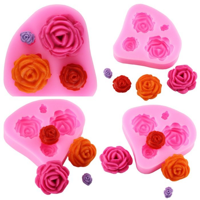 4 Size Roses Flower Silicone Fimo Chocolate Sugarcraft Fondant Molds